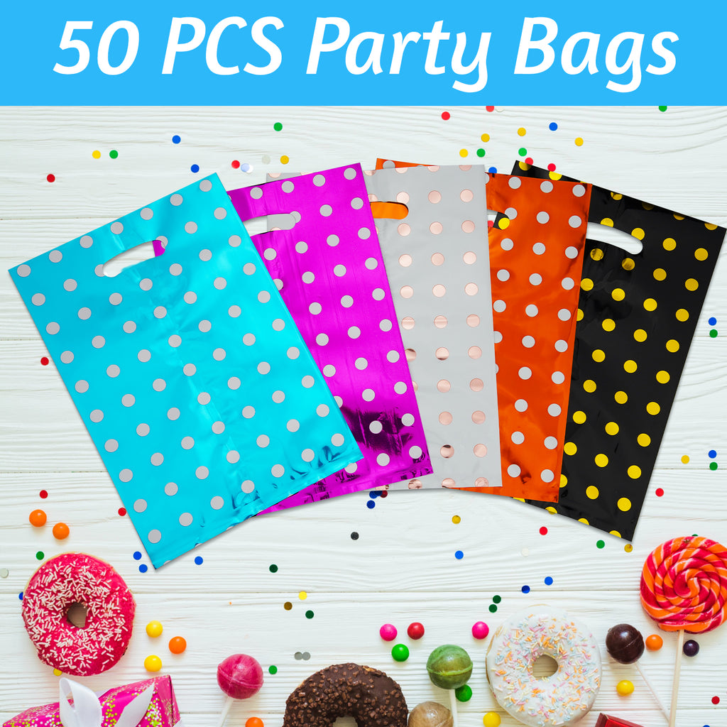 50 Piece Polka Dot Birthday Party Gift Bags, Candy Bags (with Handles), Party Snack Bags, Suitable for Birthdays, Parties, and Wedding Party Decorations