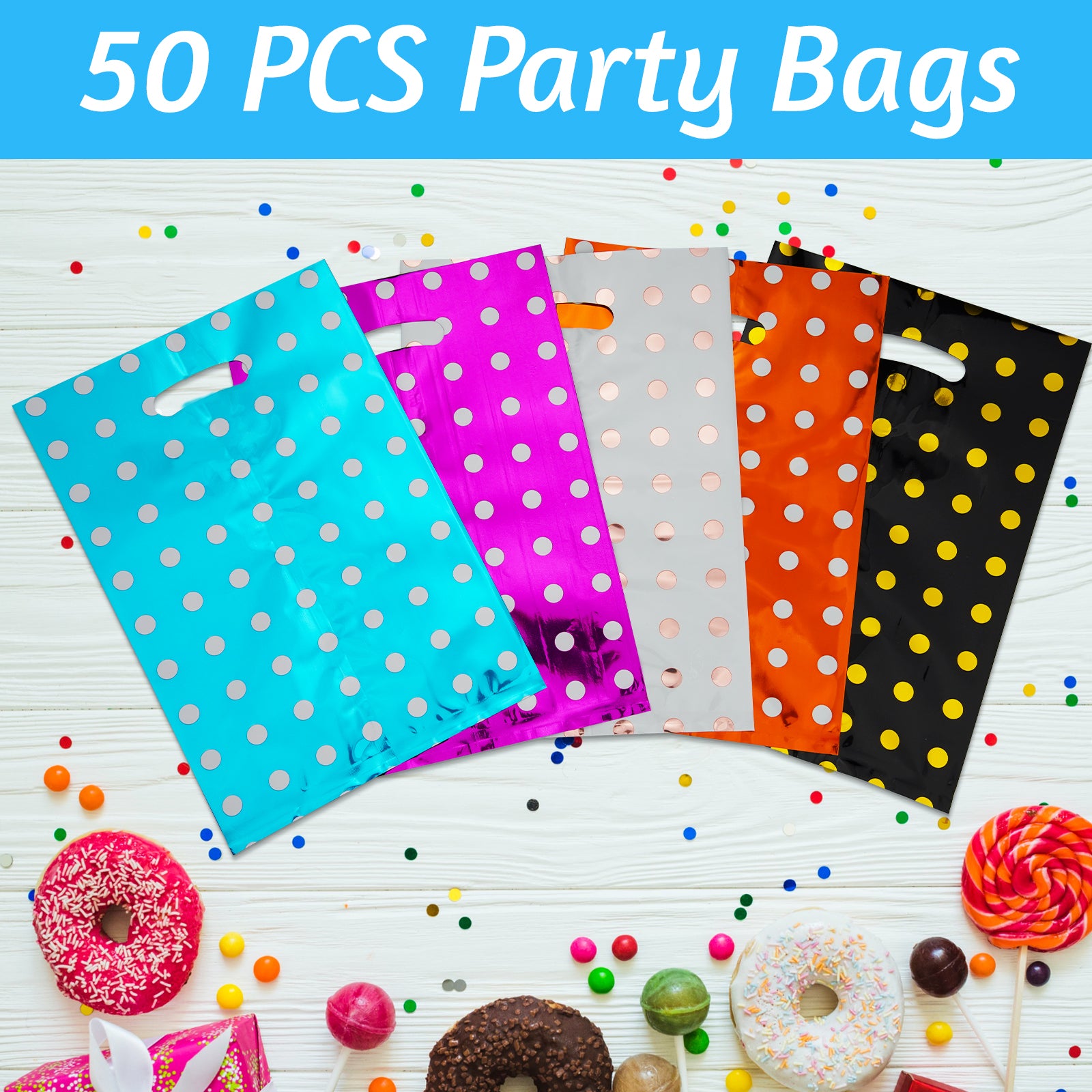 50 Piece Polka Dot Birthday Party Gift Bags, Candy Bags (with Handles), Party Snack Bags, Suitable for Birthdays, Parties, and Wedding Party Decorations