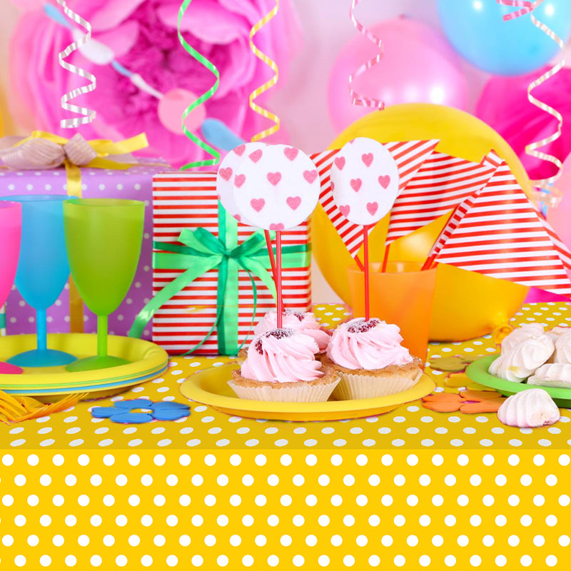 3 Yellow and White Polka Dot Tablecloths - Disposable Plastic Tablecloths, Waterproof Yellow Polka Dot Camping Tablecloths, Suitable for Spring, Birthdays, Parties, Picnics, School, and Wedding Party Decorations