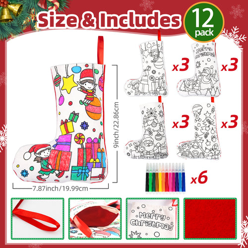 12 Piece DIY Colorful Christmas Stocking Set, Christmas Stocking Craft Kit, Christmas Stocking Gift, Suitable for Adults, Families, and Holiday Party Decorations