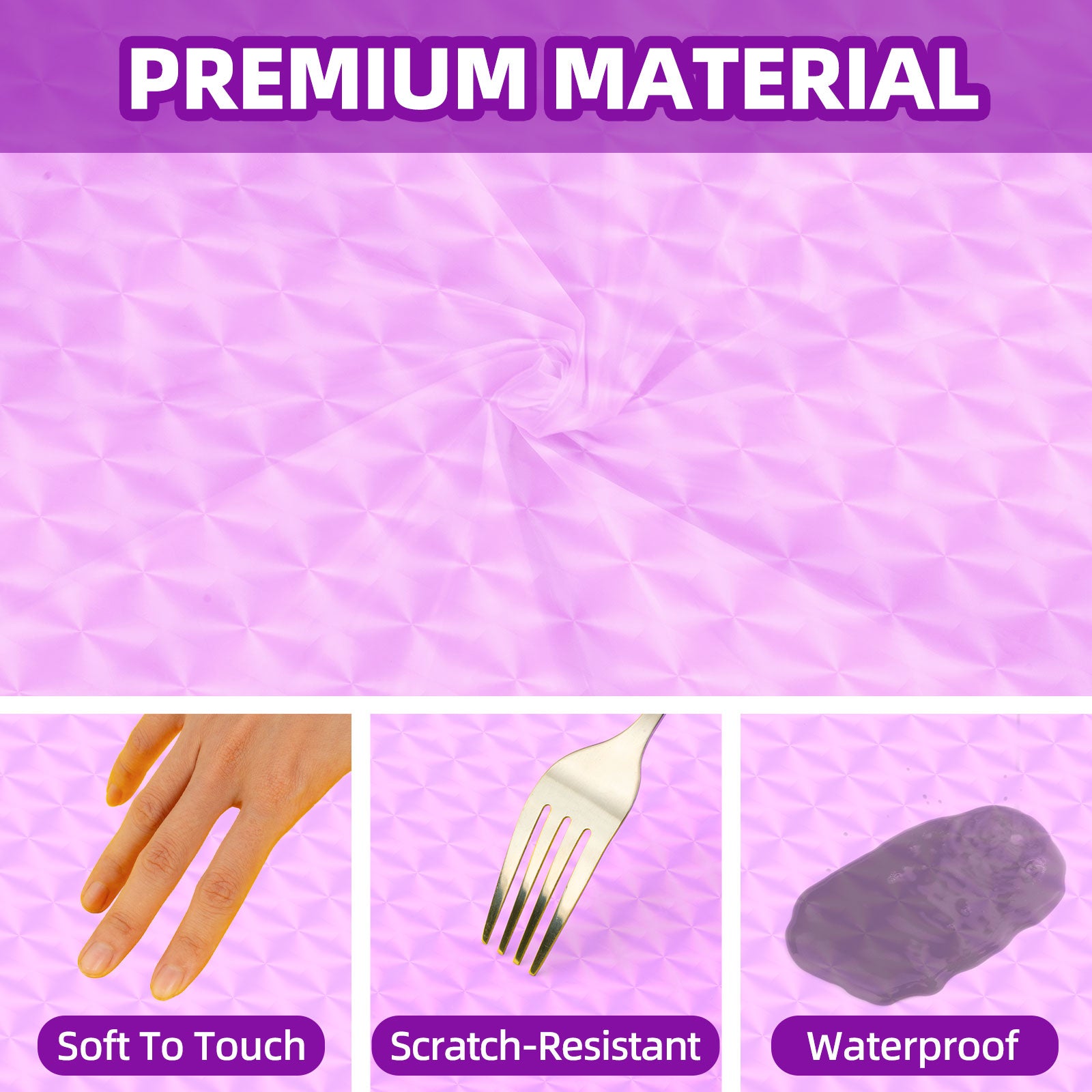 3 pieces 3D Light Purple Disposable Plastic Tablecloths Suitable for Birthdays, Weddings, Mother's Day, Anniversaries Size 54×108 inches