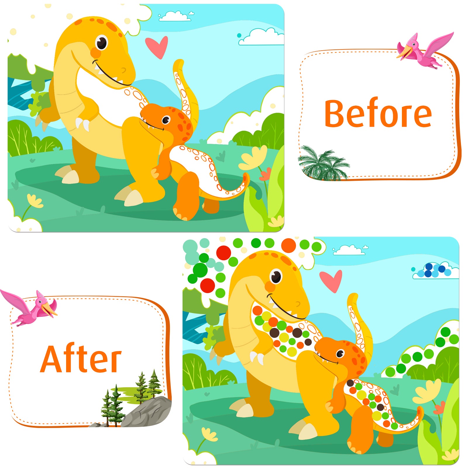Dinosaur Art Sticker Set - Reusable Double-Sided Sticker Book, Crafts, Perfect Birthday Gift
