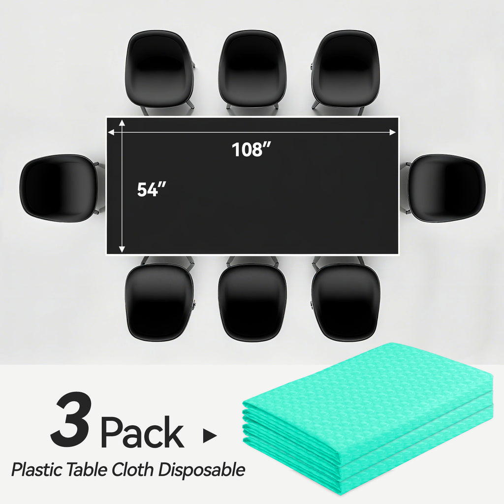 3 pieces 3D Azure Disposable Plastic Table Covers Suitable for Birthdays, Weddings, Mother's Day, Anniversaries Size 54×108 inches