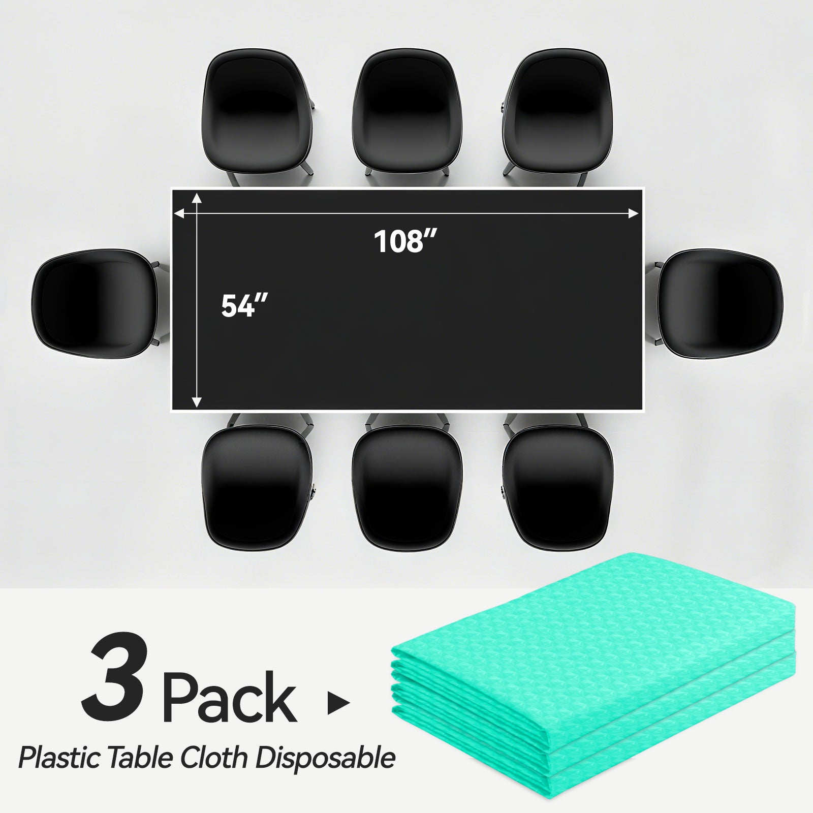 3 pieces 3D Azure Disposable Plastic Table Covers Suitable for Birthdays, Weddings, Mother's Day, Anniversaries Size 54×108 inches