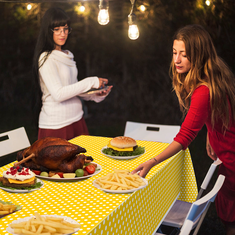 3 Yellow and White Polka Dot Tablecloths - Disposable Plastic Tablecloths, Waterproof Yellow Polka Dot Camping Tablecloths, Suitable for Spring, Birthdays, Parties, Picnics, School, and Wedding Party Decorations