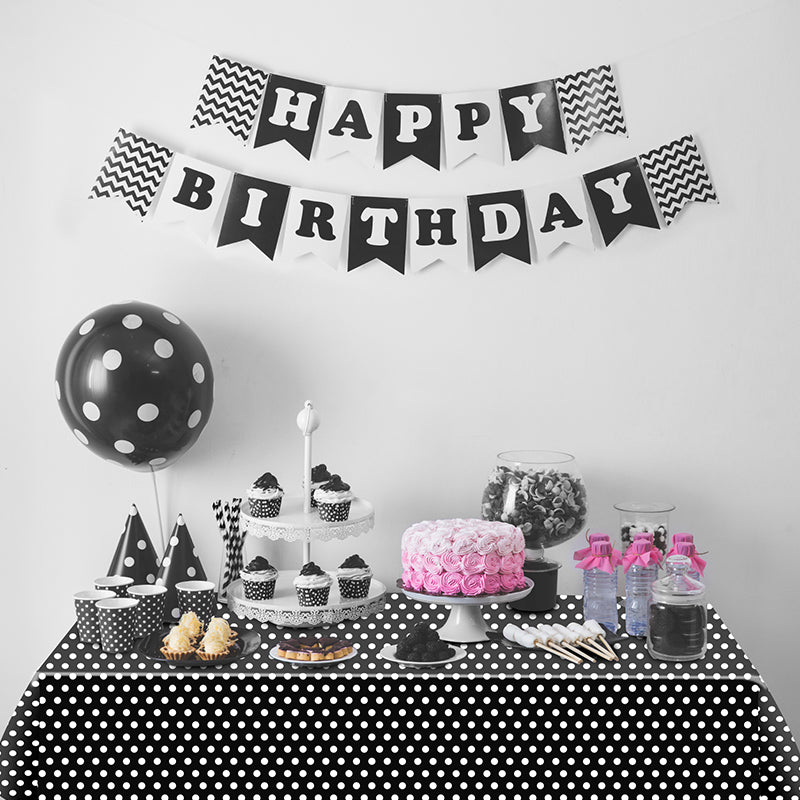 3 piece black and white polka dot tablecloth set, 54x108 inch plastic tablecloth, suitable for birthday parties, Thanksgiving, weddings, Mother's Day, back-to-school events, graduation ceremonies, mini mouse party decorations (black + white polka dots).