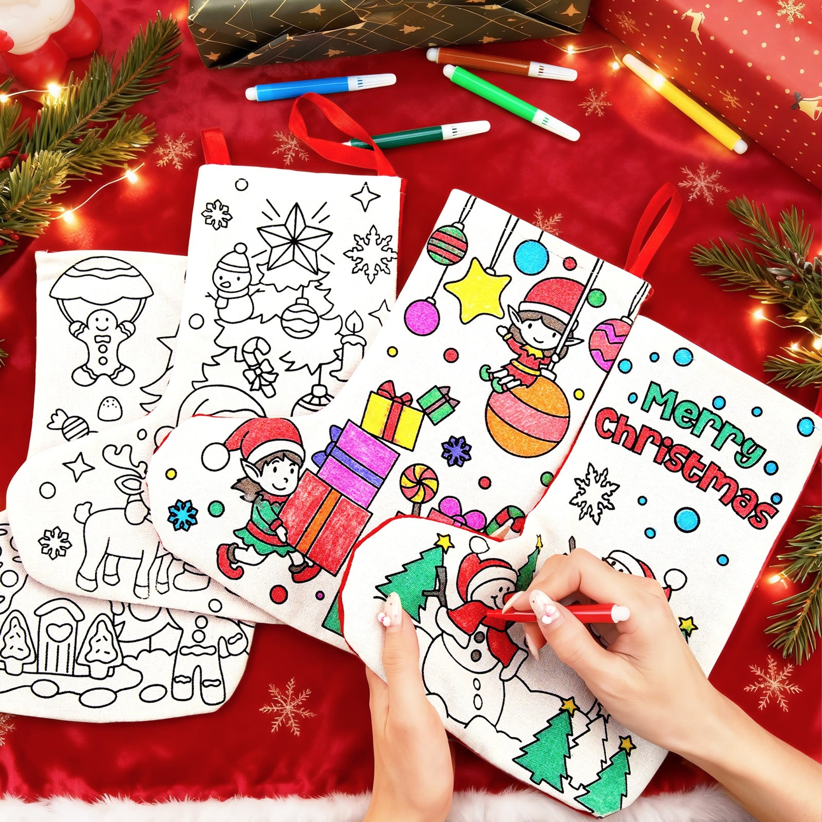 12 Piece DIY Colorful Christmas Stocking Set, Christmas Stocking Craft Kit, Christmas Stocking Gift, Suitable for Adults, Families, and Holiday Party Decorations