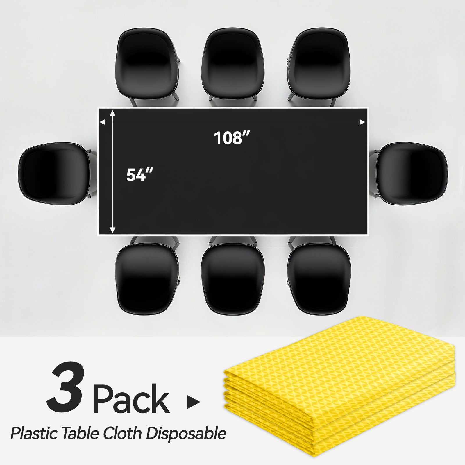 3 pieces 3D yellow glitter engraved design, disposable waterproof, oil-proof, anti-penetration plastic party tablecloths, suitable for birthday parties, weddings, garden parties 54*108 inches