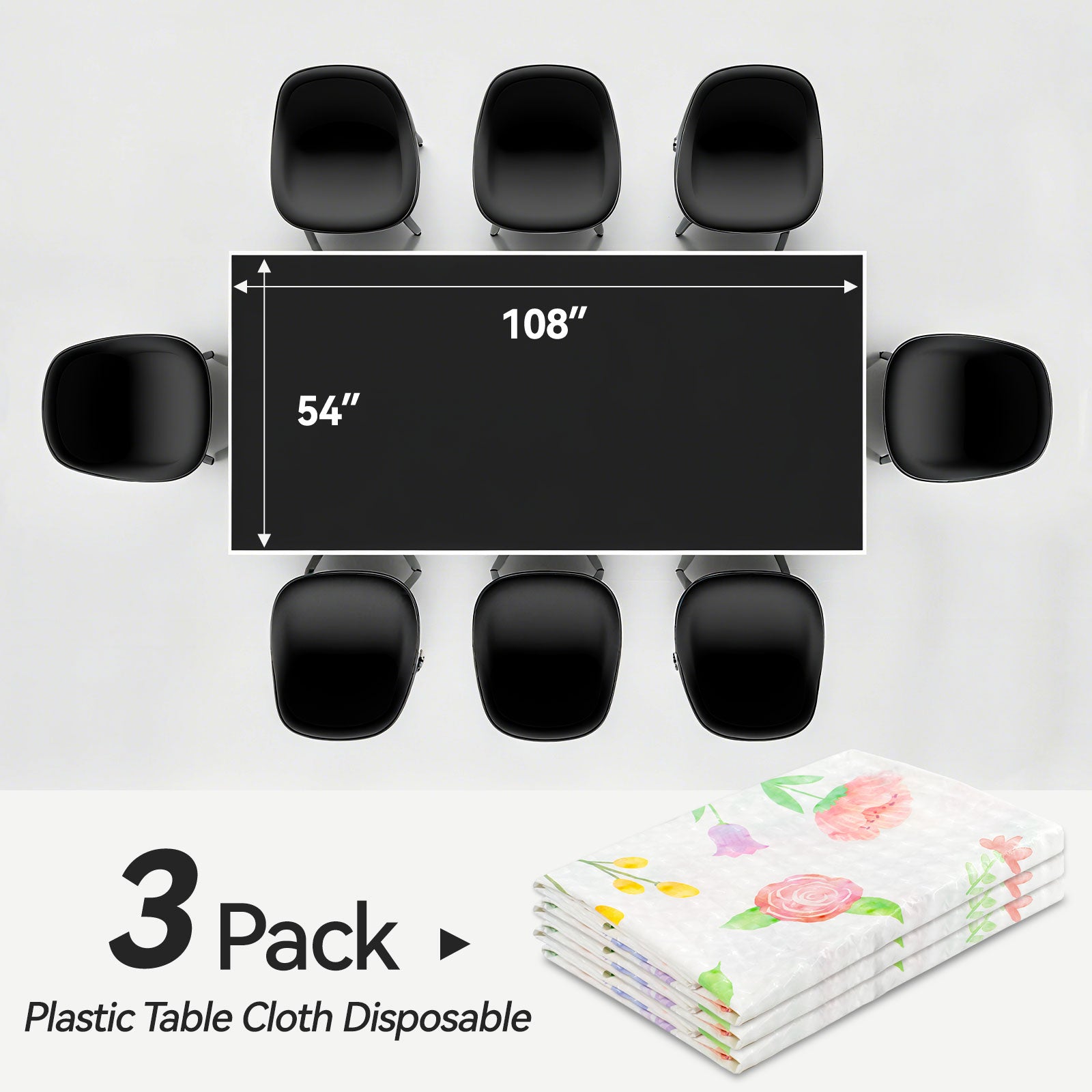 3 pieces 3D flower butterfly theme embossed print design, waterproof and oil-proof disposable plastic party tablecloth, suitable for birthday, party, anniversary, wedding party decoration 54 × 108 inches