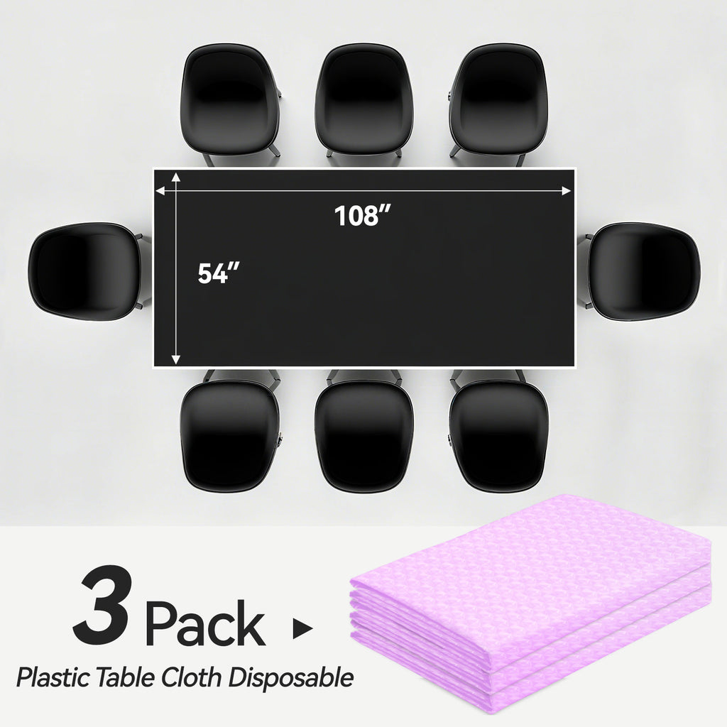 3 pieces 3D Light Purple Disposable Plastic Tablecloths Suitable for Birthdays, Weddings, Mother's Day, Anniversaries Size 54×108 inches