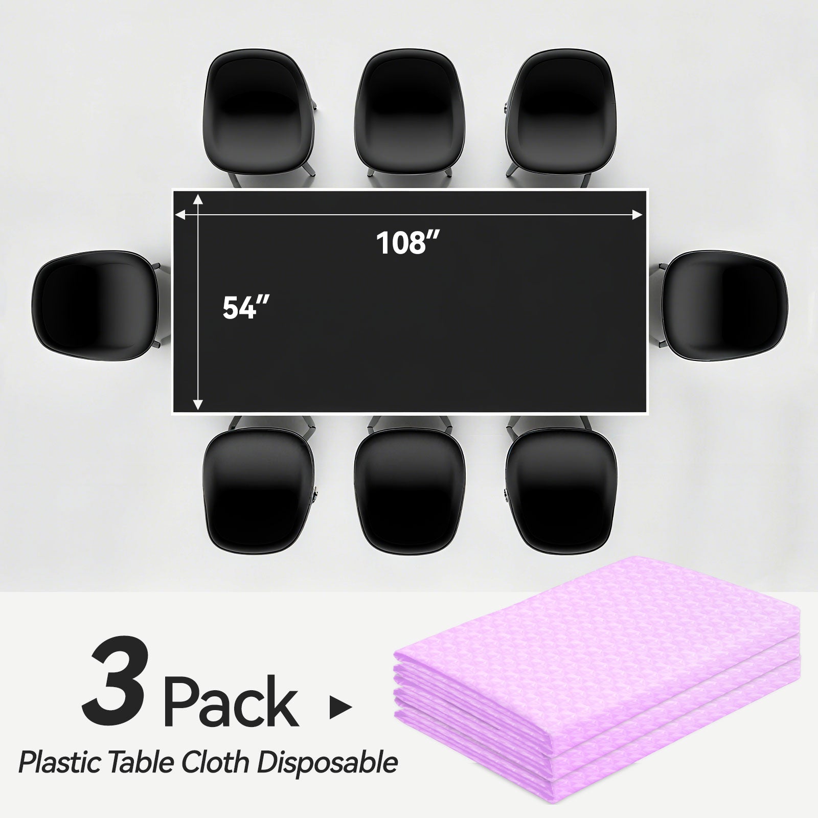 3 pieces 3D Light Purple Disposable Plastic Tablecloths Suitable for Birthdays, Weddings, Mother's Day, Anniversaries Size 54×108 inches