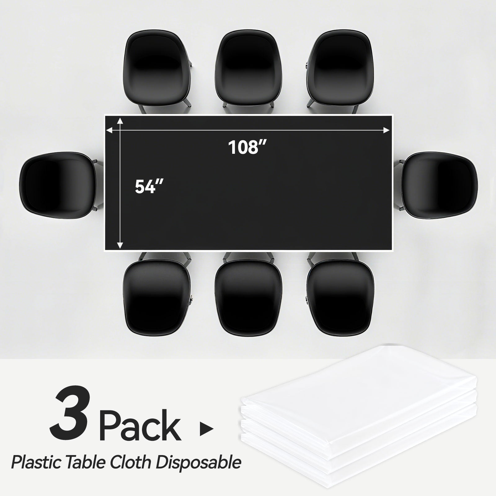 3 Piece Waterproof and Oil-Resistant Clear Rectangular Tablecloth, Stain-Resistant and Wipe-Wipe, 54 x 108 Inches, Ideal for Picnics, Parties, and Camping