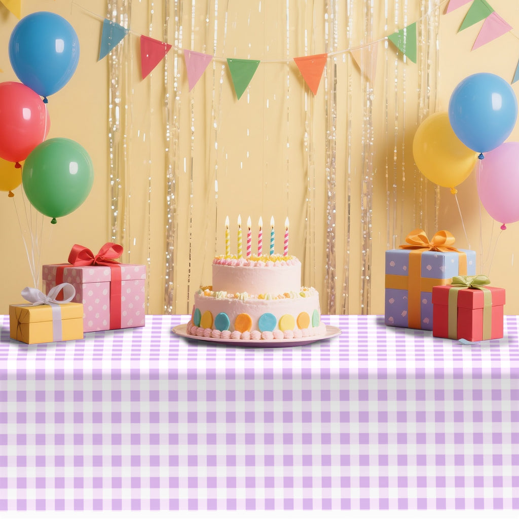 3 Piece Light Purple&White Checkered Picnic Tablecloth - Disposable checkered tablecloths, buffalo check, rectangular party tablecloths, suitable for Father's Day, picnics, farm birthdays, parties, weddings, barbecues.