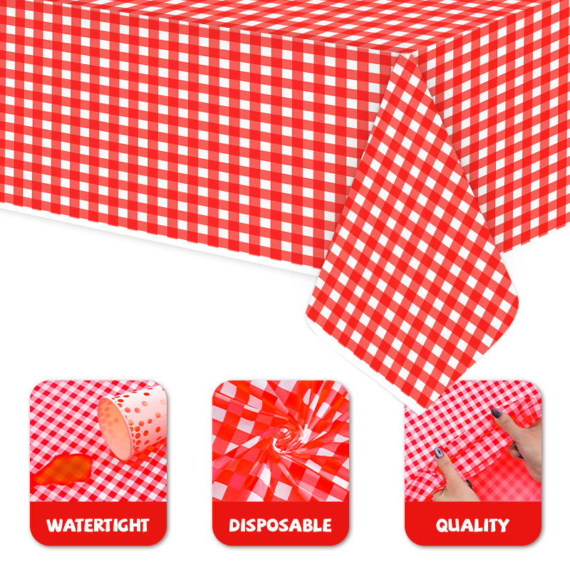 4 pieces Red small plaid picnic, Easter celebration dark and light red matching design Disposable plastic tablecloth suitable for indoor and outdoor use