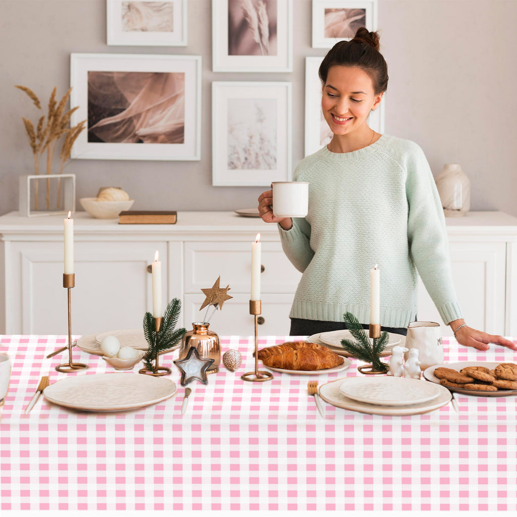 3 Piece Pink and White Checkered Picnic Tablecloth - Disposable checkered tablecloths, buffalo check, rectangular party tablecloths, suitable for picnics, farm birthdays, parties, weddings, barbecues.