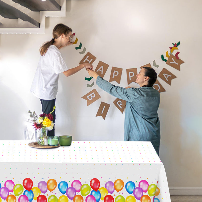 3 Piece Colorful Balloon Party Tablecloth - Waterproof Disposable Plastic Tablecloth, Suitable for Birthday Parties, Weddings, Table Setting, Mother's Day, Anniversary Celebrations