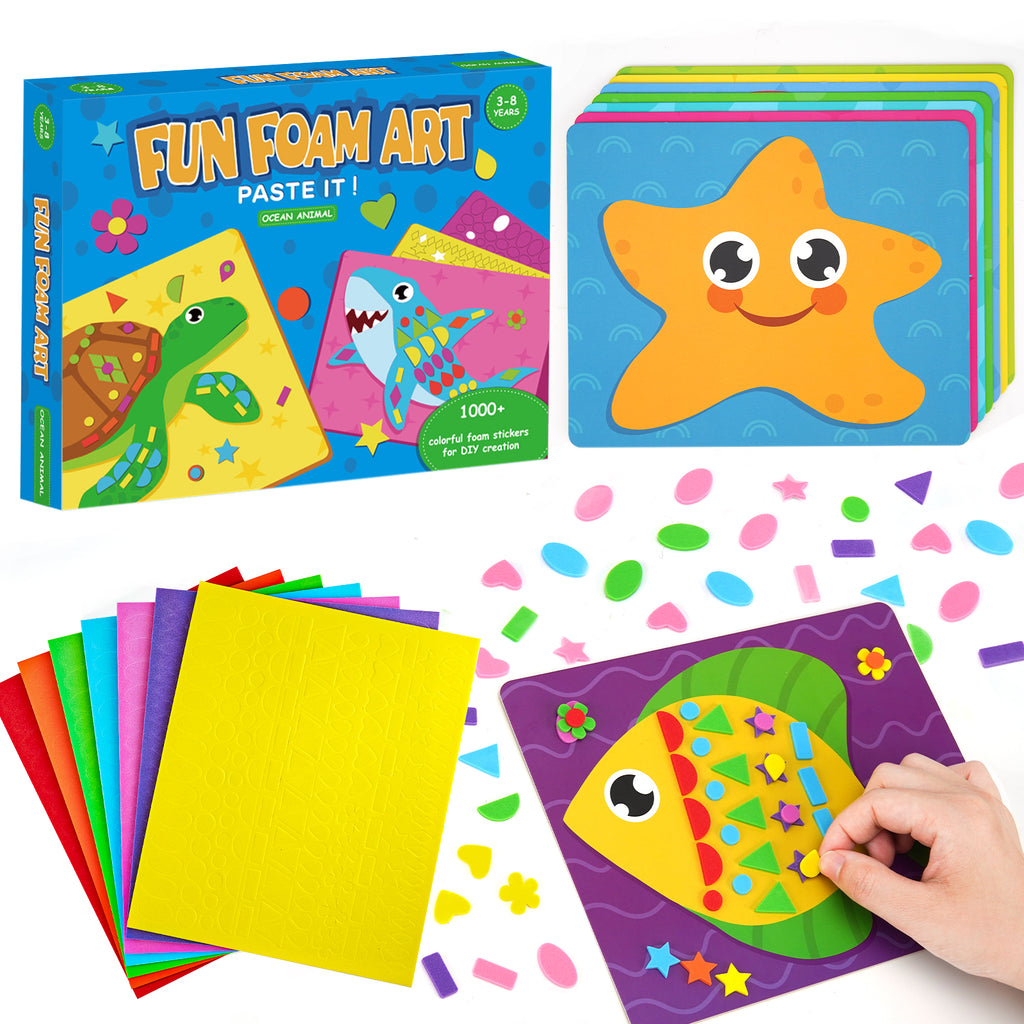 DIY Mosaic Ocean Foam Stickers - Art Crafts, No Messy Art Activities - Fun Foam Ocean, Sticker Art Craft Kit, Perfect Gift for Boys and Girls