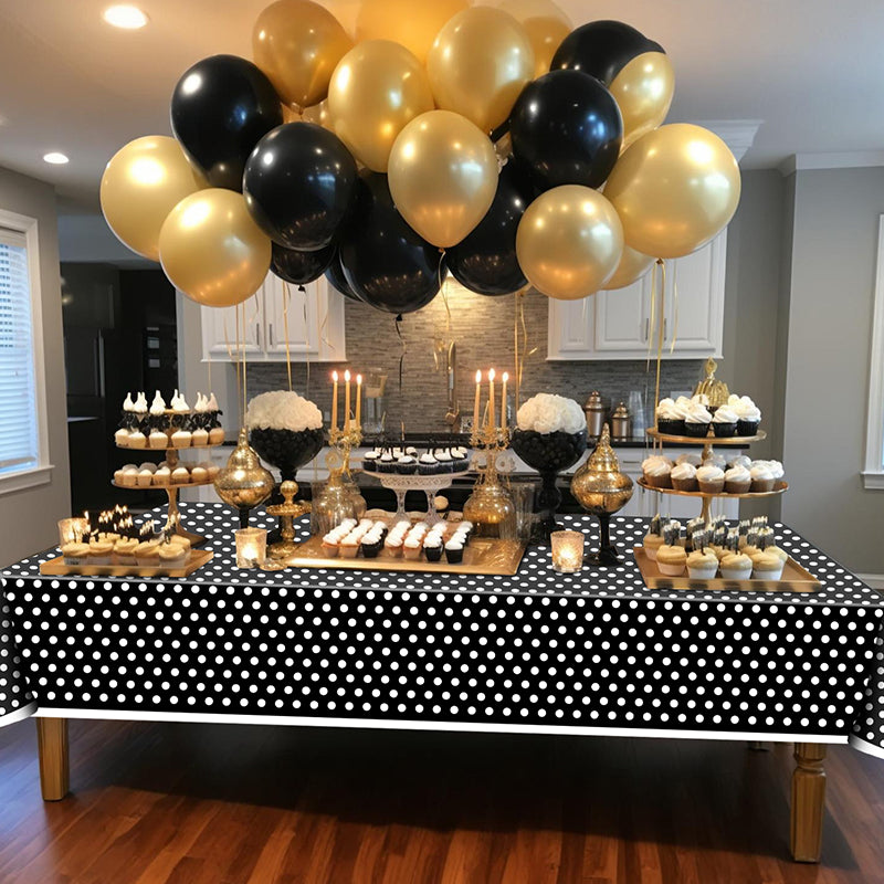 3 piece black and white polka dot tablecloth set, 54x108 inch plastic tablecloth, suitable for birthday parties, Thanksgiving, weddings, Mother's Day, back-to-school events, graduation ceremonies, mini mouse party decorations (black + white polka dots).