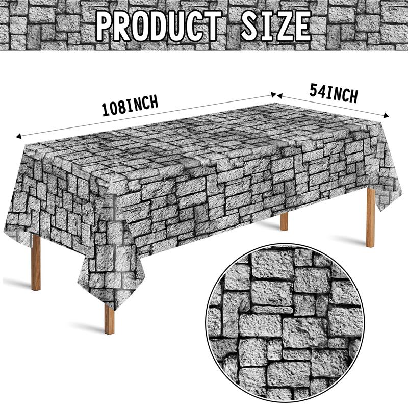 9 Pack Disposable Party Tablecloths, Stone Wall Print Design, 54 x 108 Inch Tablecloths, Disposable Plastic Brick Wall Decor, Medieval Castle Theme Brick Food Table Covers, Perfect for Halloween Birthday Parties and Home Decor.