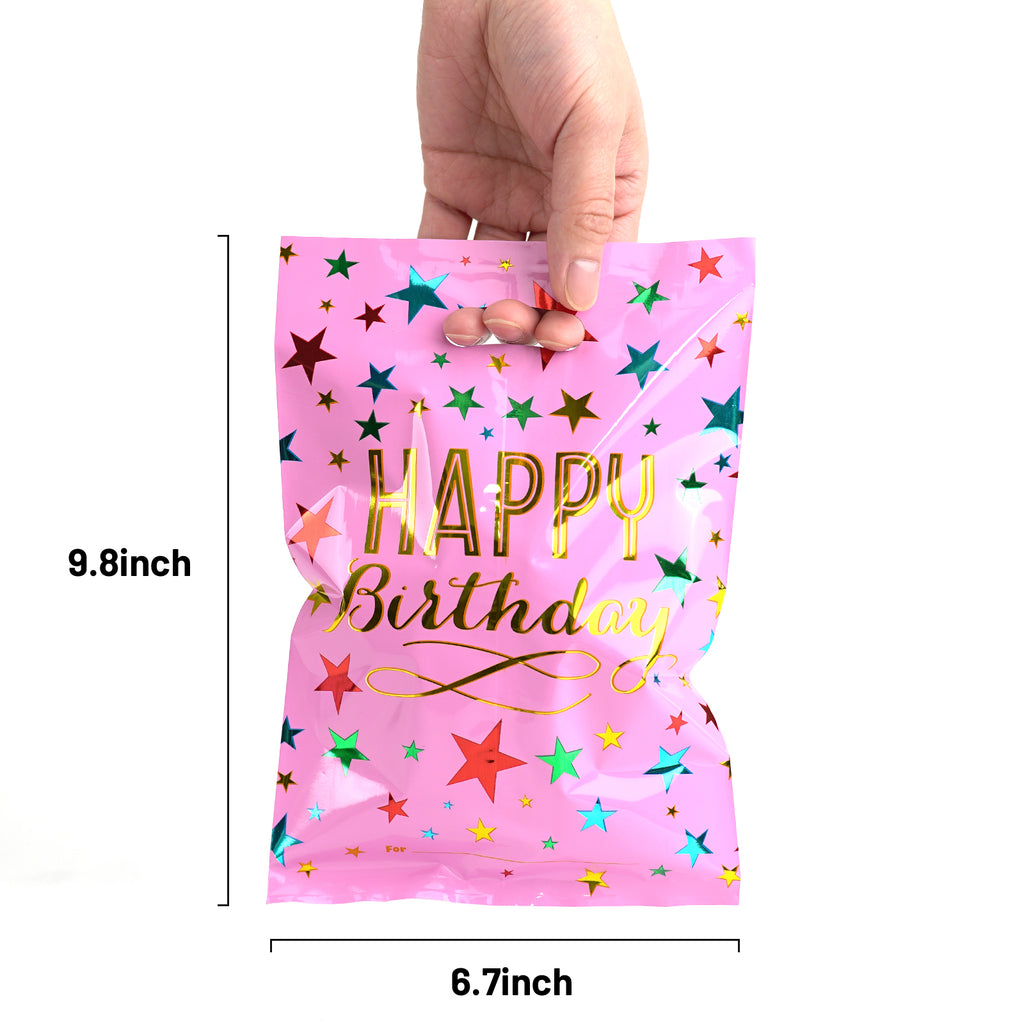 50 piece [Happy Birthday] Party Gift Bags, Small Gift Plastic Snack Bags with Handles, Suitable for Girls and Boys' Birthdays, Parties, Home Decor