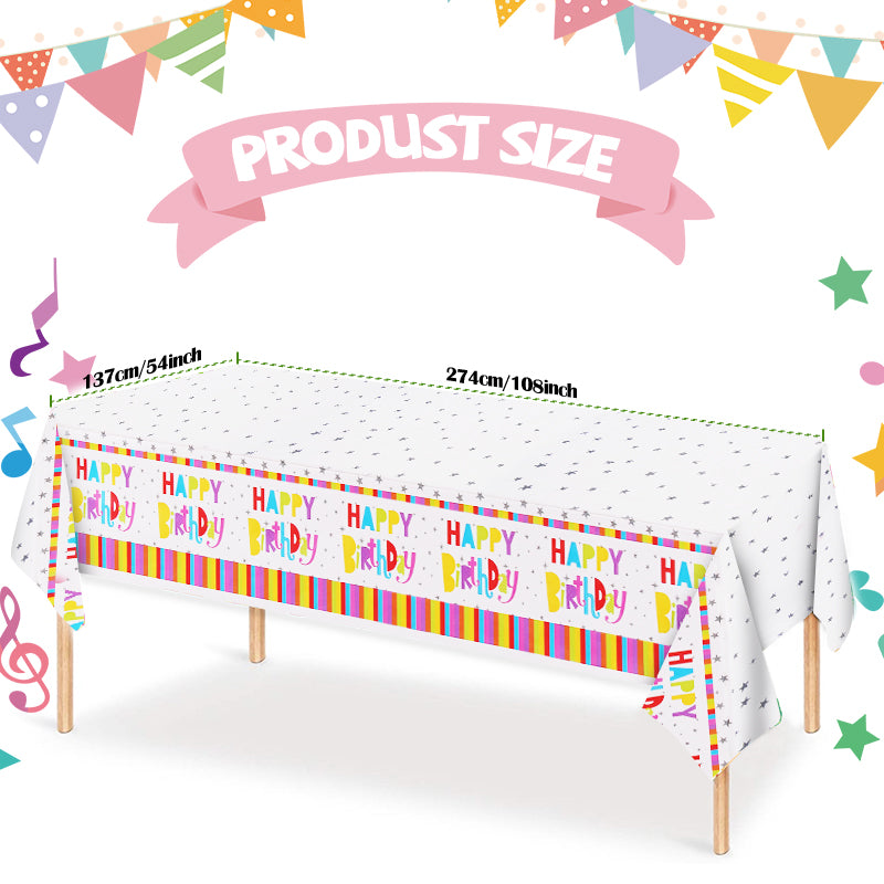 3 Piece [Happy Birthday] Polka Dot Disposable Tablecloth, Rectangular Tablecloth, Suitable for Parties, Birthdays, Camping, and Party Scenes - 54 inches x 108 inches