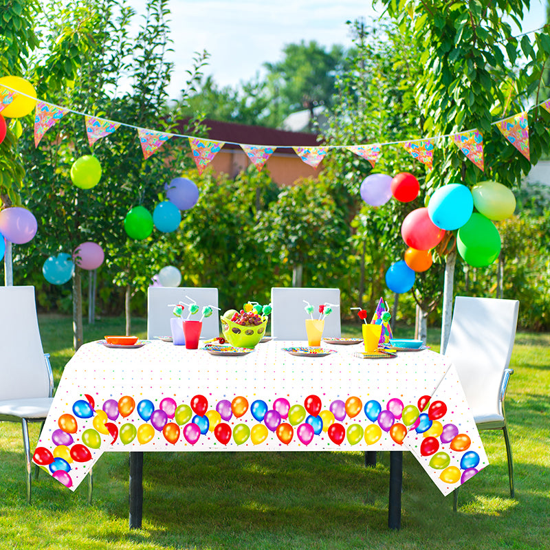 3 Piece Colorful Balloon Party Tablecloth - Waterproof Disposable Plastic Tablecloth, Suitable for Birthday Parties, Weddings, Table Setting, Mother's Day, Anniversary Celebrations