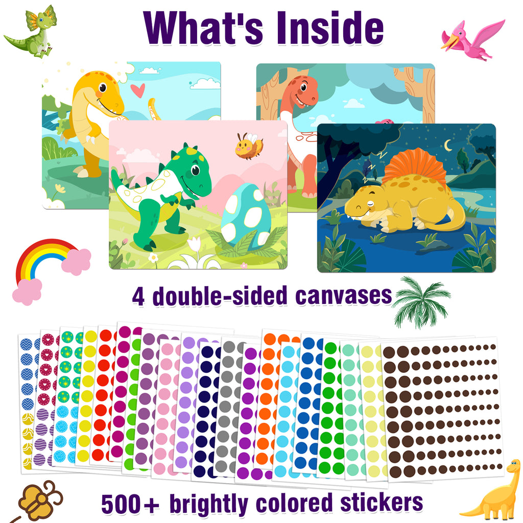 Dinosaur Art Sticker Set - Reusable Double-Sided Sticker Book, Crafts, Perfect Birthday Gift