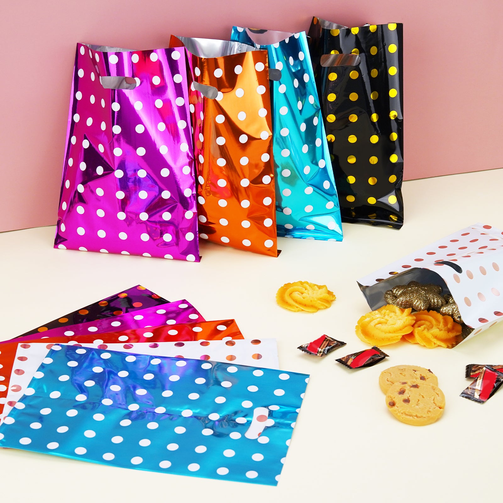 50 Piece Polka Dot Birthday Party Gift Bags, Candy Bags (with Handles), Party Snack Bags, Suitable for Birthdays, Parties, and Wedding Party Decorations