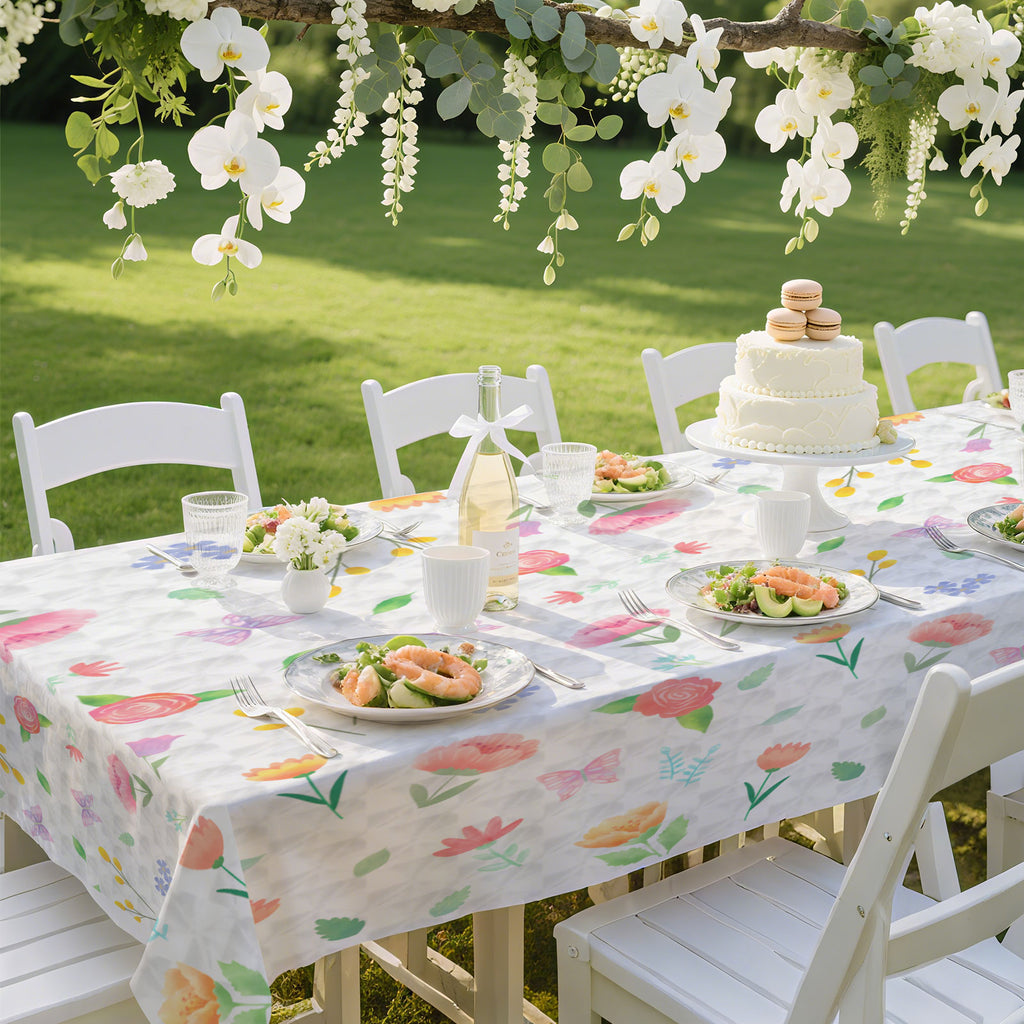 3 pieces 3D flower butterfly theme embossed print design, waterproof and oil-proof disposable plastic party tablecloth, suitable for birthday, party, anniversary, wedding party decoration 54 × 108 inches