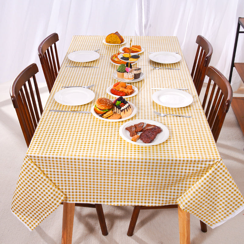 3 Pcs Yellow Small Square Plaid Picnic, Easter Celebration Dark Yellow and Light Yellow Matching Design Disposable Plastic Table Cover Indoor Outdoor Birthday Party Size 54 X 108 inches