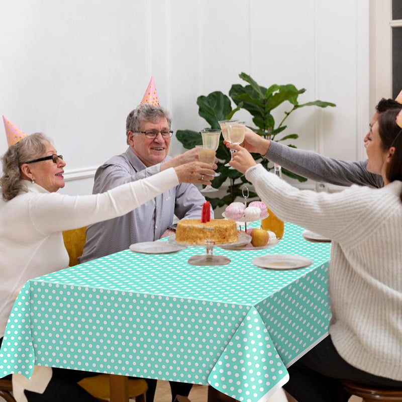3 Piece Turquoise Tablecloth - Disposable Plastic Tablecloth, 54 x 108 inches (approx. 137.2 x 274.3 cm), suitable for parties, bridal showers, weddings, birthdays, barbecues, and picnics.