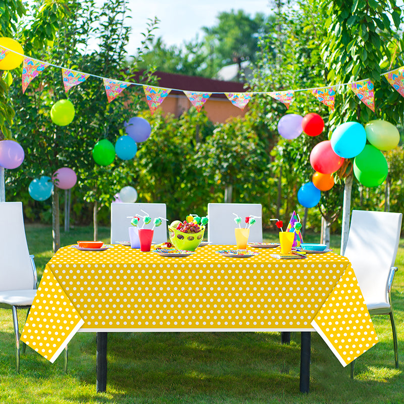 3 Yellow and White Polka Dot Tablecloths - Disposable Plastic Tablecloths, Waterproof Yellow Polka Dot Camping Tablecloths, Suitable for Spring, Birthdays, Parties, Picnics, School, and Wedding Party Decorations