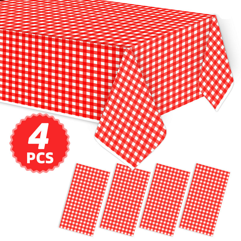 4 pieces Red small plaid picnic, Easter celebration dark and light red matching design Disposable plastic tablecloth suitable for indoor and outdoor use