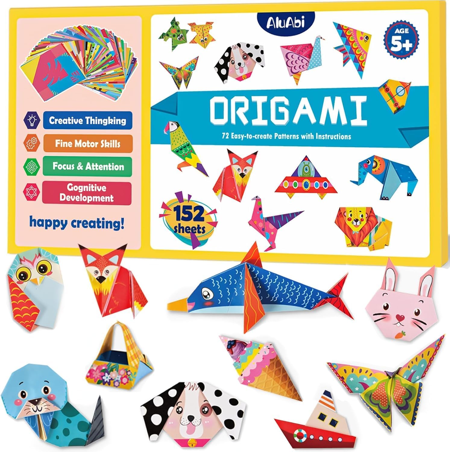 144 Sheet Children's Origami Set, 72-Project Origami Paper Collection, Origami Paper Kit, Art & Craft Toy Travel Essentials Game Activities: Airplanes, Cars, Road Trips