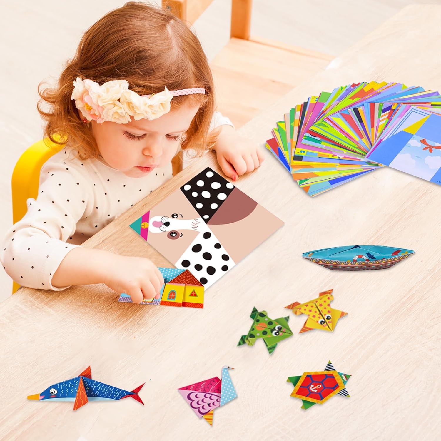 144 Sheet Children's Origami Set, 72-Project Origami Paper Collection, Origami Paper Kit, Art & Craft Toy Travel Essentials Game Activities: Airplanes, Cars, Road Trips