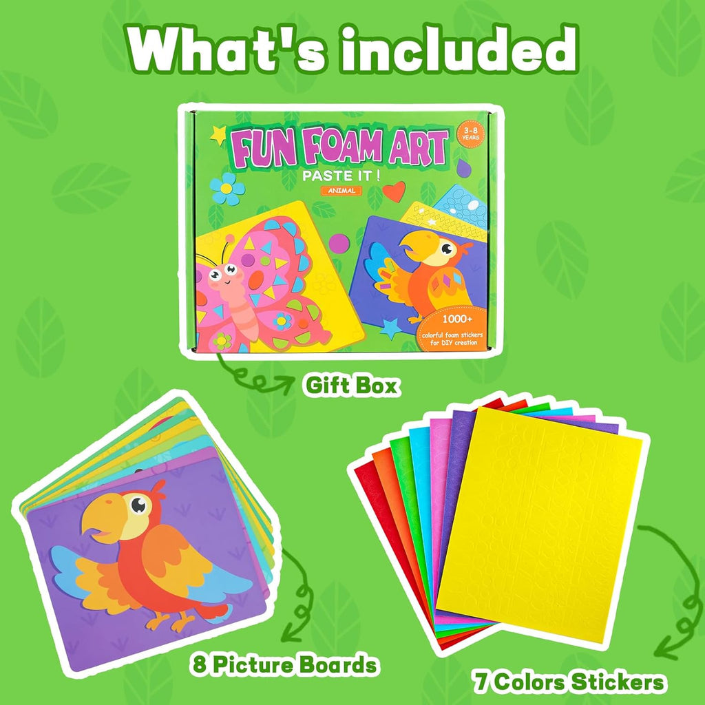 DIY Mosaic Animal Foam Stickers - Art Crafts, No Messy Art Activities - Fun foam animals, sticker art craft kits, perfect gifts for boys and girls.