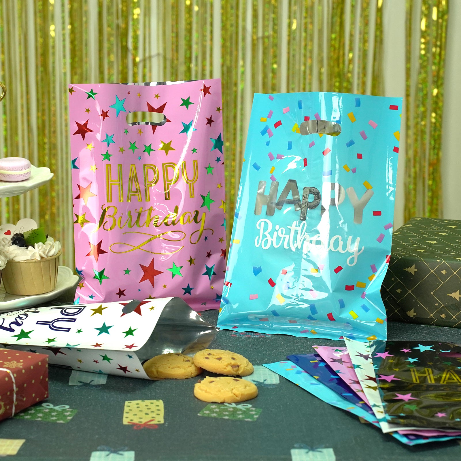 50 piece [Happy Birthday] Party Gift Bags, Small Gift Plastic Snack Bags with Handles, Suitable for Girls and Boys' Birthdays, Parties, Home Decor