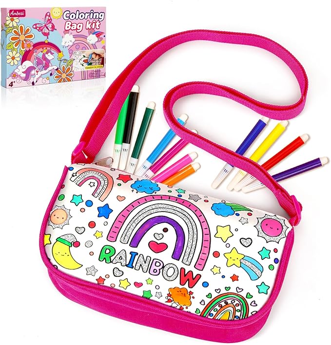 DIY Party Graffiti Bag, Coloring Tote Bag with 12 Colored Pencils, Art and Craft Set, Gift for a Girl