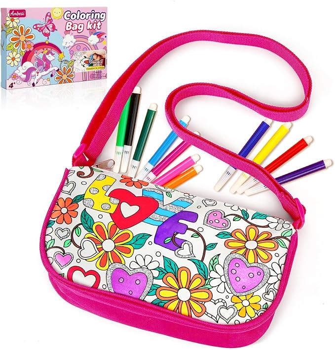 DIY Party Graffiti Bag, Coloring Tote Bag with 12 Colored Pencils, Art and Craft Set, Gift for a Girl