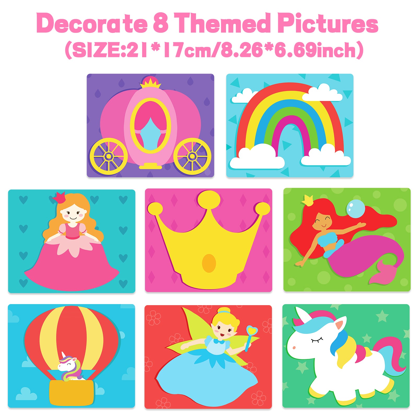 DIY Mosaic Princess Foam Stickers - Art Crafts, No Messy Art Activities - Fun Foam Princess Sticker Art Craft Kit, a great gift for boys and girls.