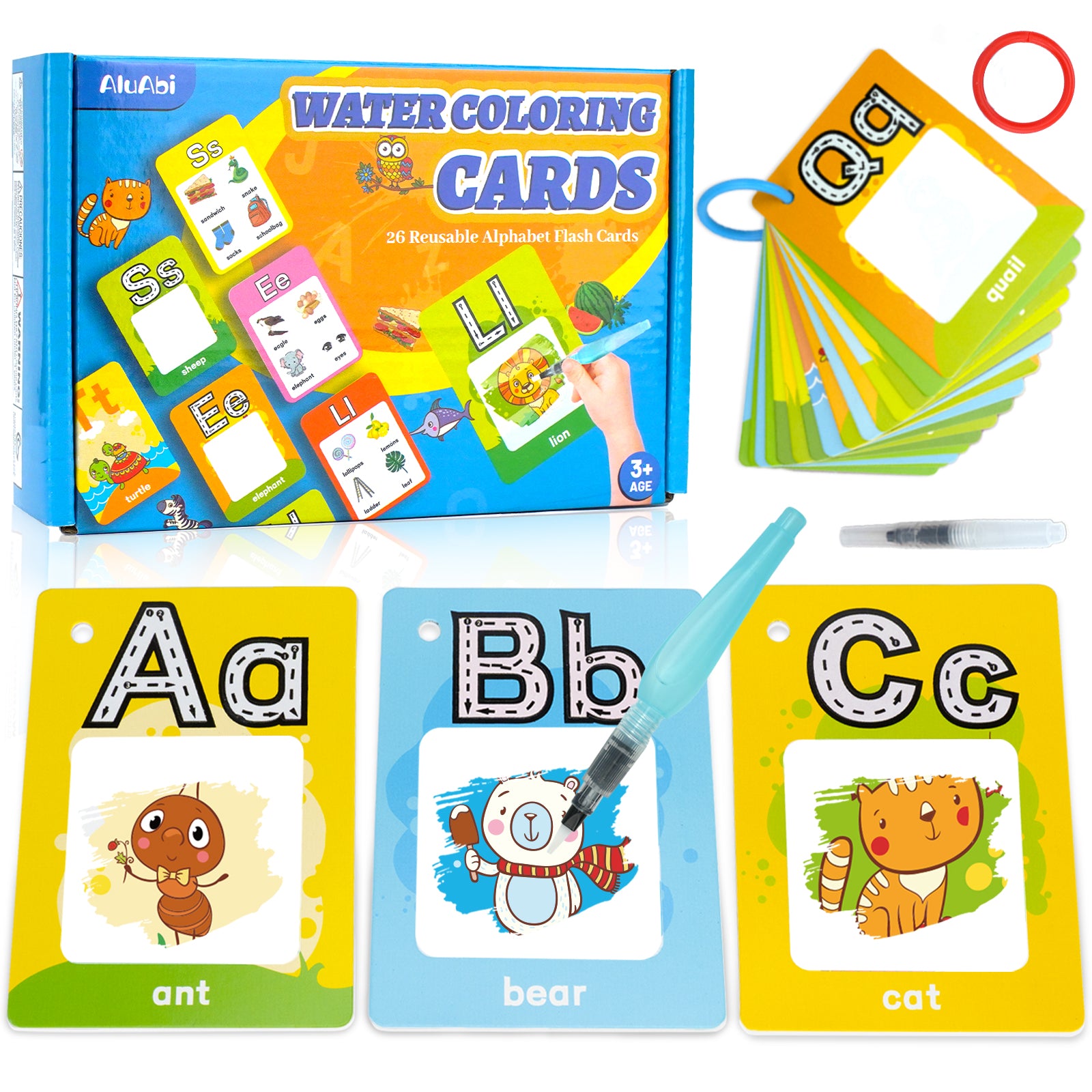Watercolor Alphabet Cards - Watercolor Identification Cards, featuring the 26 ABC letters, an educational toy and gift suitable for boys and girls aged 3-6.