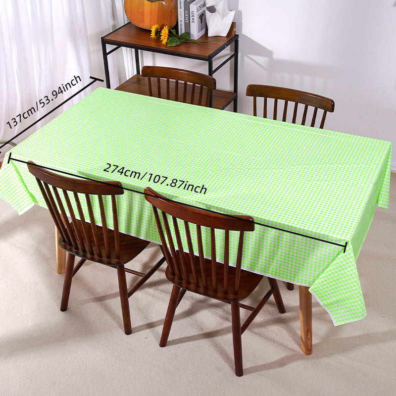 3 Piece Fluorescent Green and White Checkered Picnic Tablecloth - Disposable Buffalo Checkered Tablecloth 54 x 108 In, Perfect for Parties, Birthdays, Weddings, BBQs, Mother's Day, Picnics, Farms