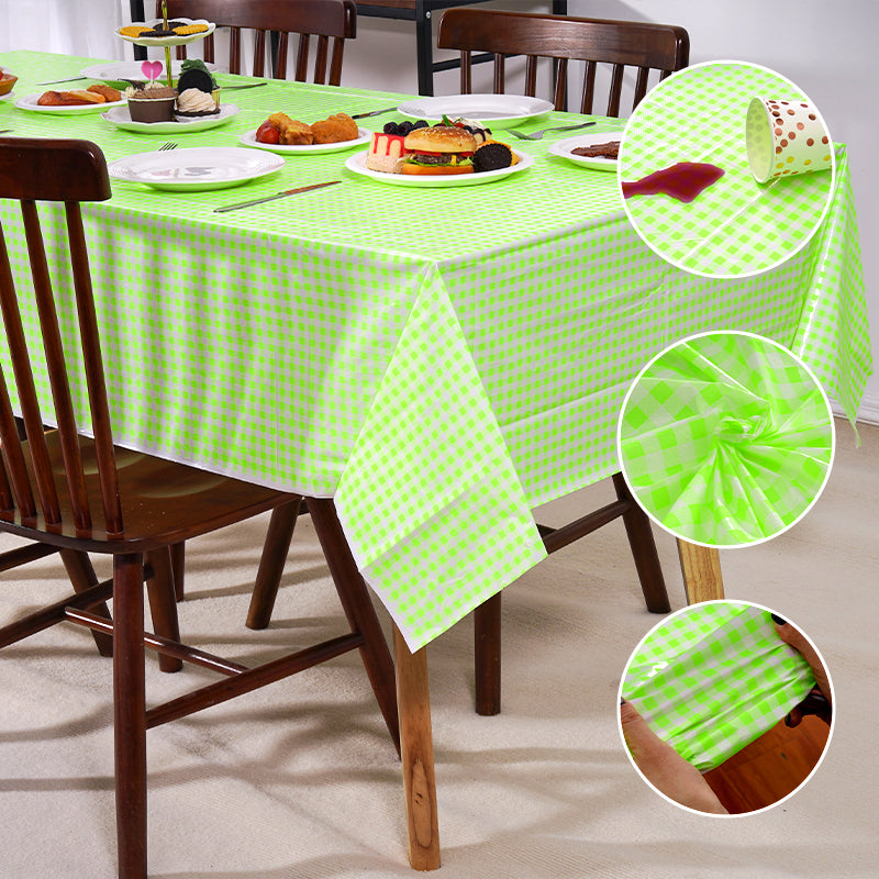 3 Piece Fluorescent Green and White Checkered Picnic Tablecloth - Disposable Buffalo Checkered Tablecloth 54 x 108 In, Perfect for Parties, Birthdays, Weddings, BBQs, Mother's Day, Picnics, Farms