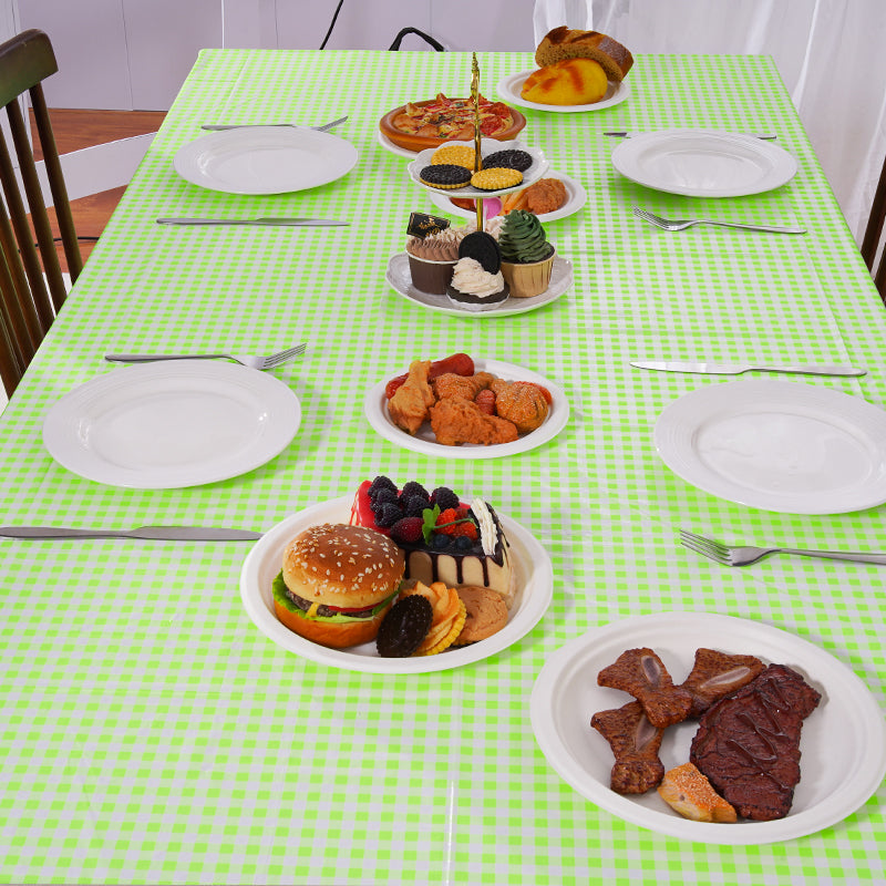 3 Piece Fluorescent Green and White Checkered Picnic Tablecloth - Disposable Buffalo Checkered Tablecloth 54 x 108 In, Perfect for Parties, Birthdays, Weddings, BBQs, Mother's Day, Picnics, Farms