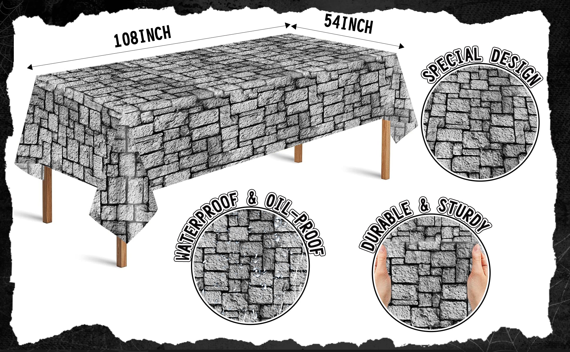 9 Pack Disposable Party Tablecloths, Stone Wall Print Design, 54 x 108 Inch Tablecloths, Disposable Plastic Brick Wall Decor, Medieval Castle Theme Brick Food Table Covers, Perfect for Halloween Birthday Parties and Home Decor.